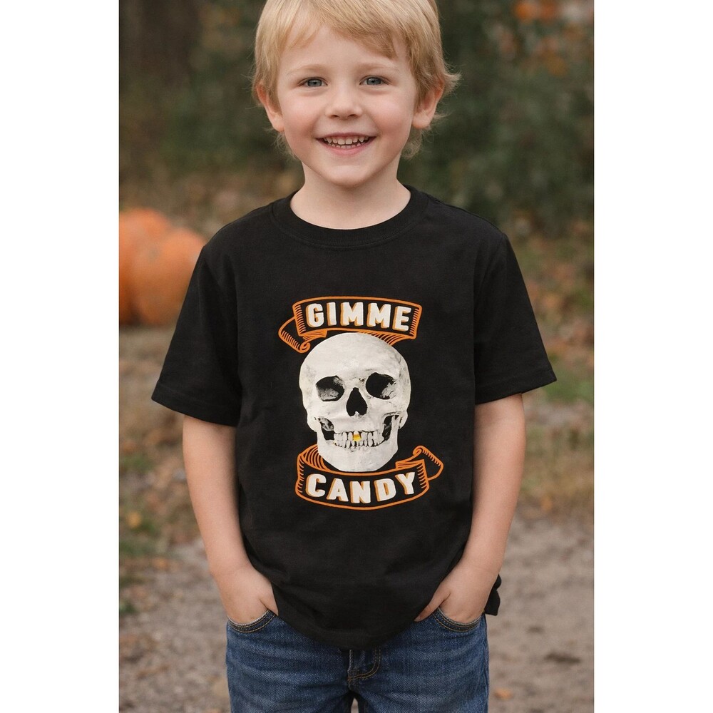 Way to Celebrate! Boys Halloween Skull Gimme Candy T-Shirt Black Size XS (4-5)